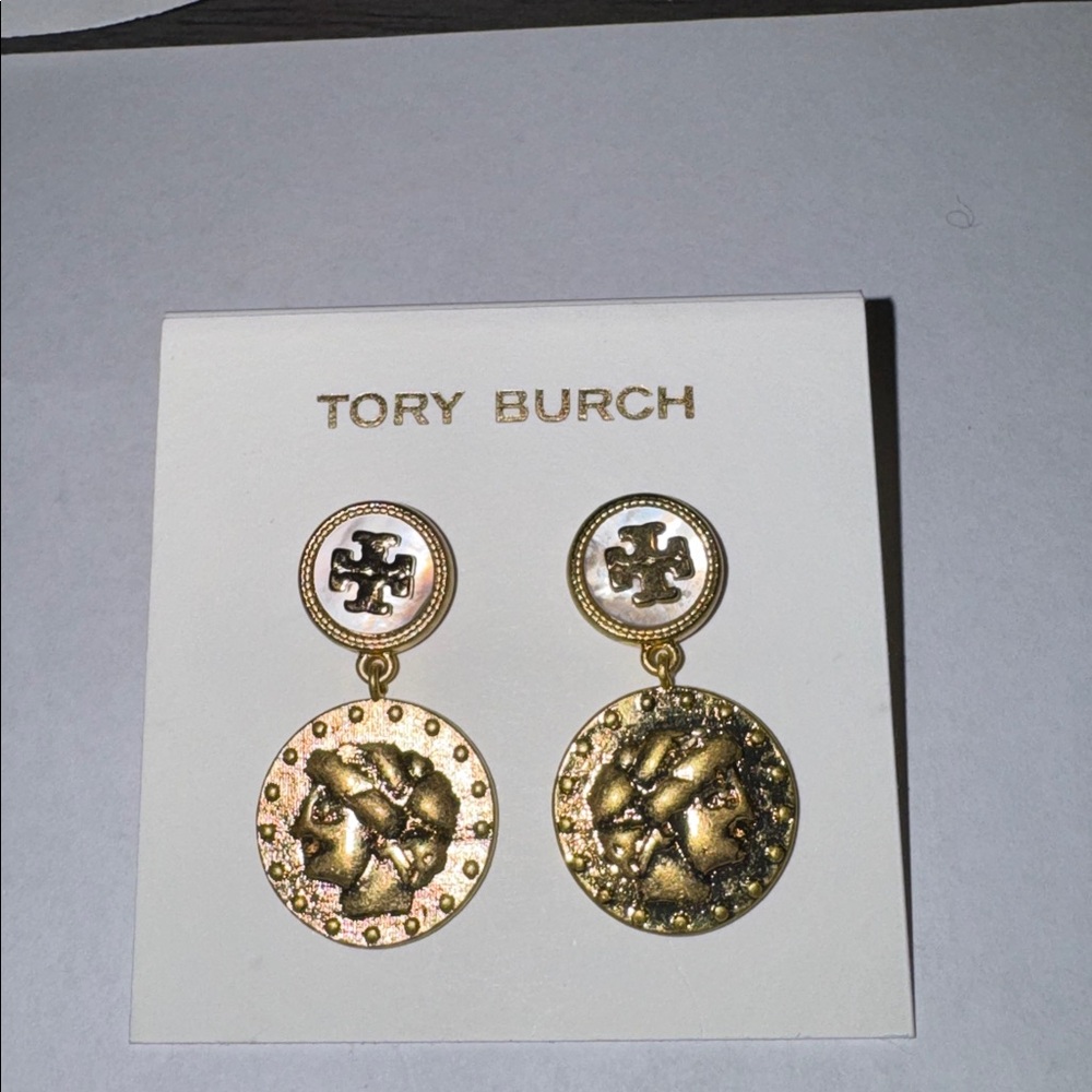 NEW-Tory Burch Gold Medallion Earrings